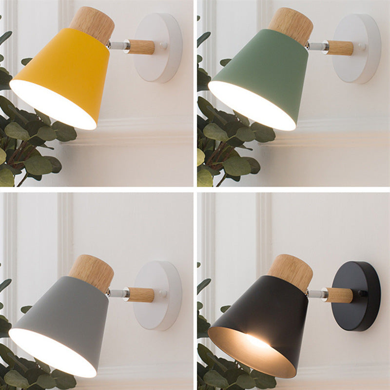 Nordic log style rotatable wall lamp white tapered soft light b&b guest room bedroom staircase casual bedside