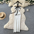 Korean style halter neck sweet & spicy girl knitted dress - women's summer bow-tie bodycon skirt - sexy vacation vibe