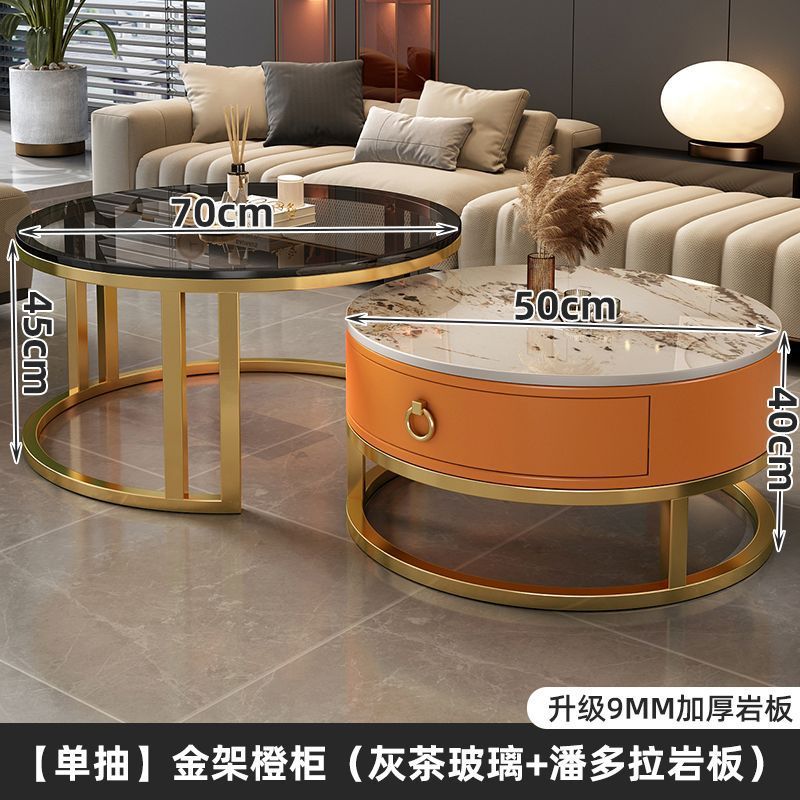 Rock slab coffee table living room solid wood table balcony small apartment for homecasualaccessible luxury round side table retractable combination