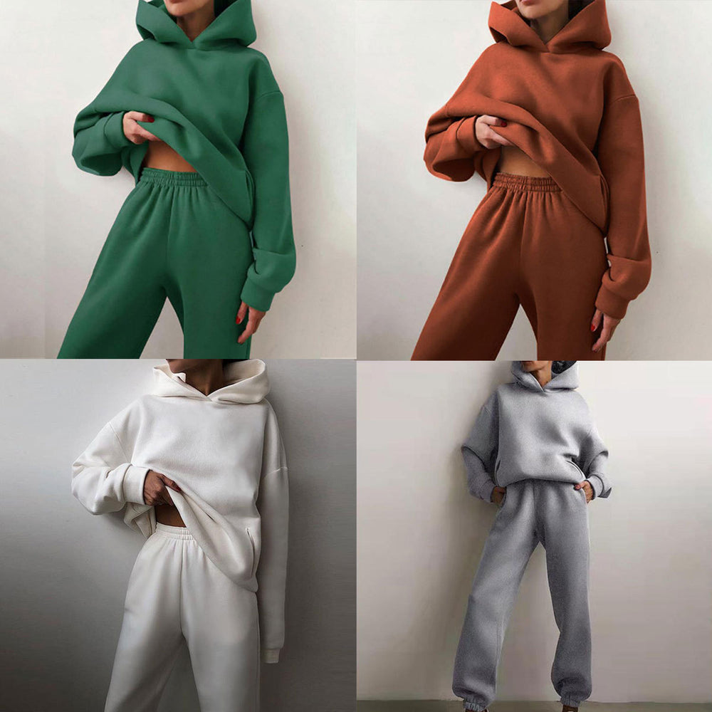 cross-border e-commerce european and american women's clothing: new summer collection - solid color activewear hoodie and casual pants two-piece set