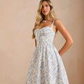 european and american cross-border french floral print a-line maxi dress