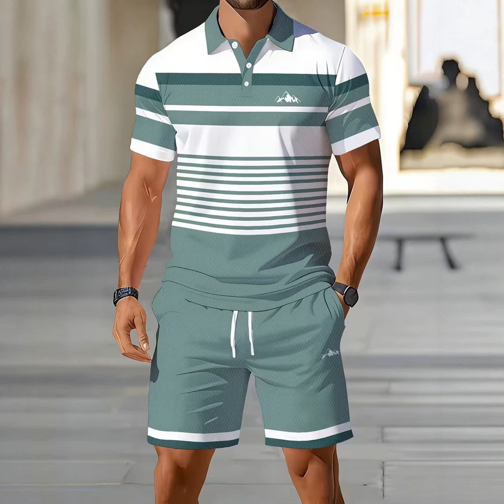 hot-selling men's polo shirt set, new summer two-piece casual short-sleeve and shorts set, dropshipping available