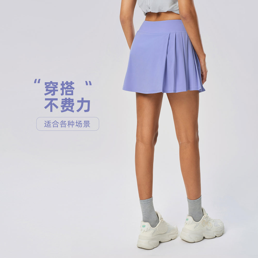 Luxtrenew arrivalpleated leg length yoga shorts skirt for women fake two-piece fashion tape tennis sports skirt dss064