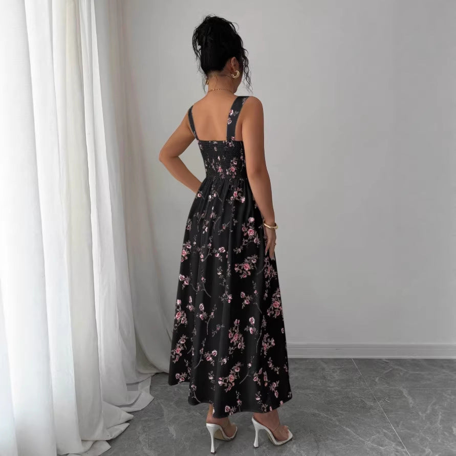 new floral print dress - spring/summer/autumn women's v-neck, slim-fit, a-line maxi dress