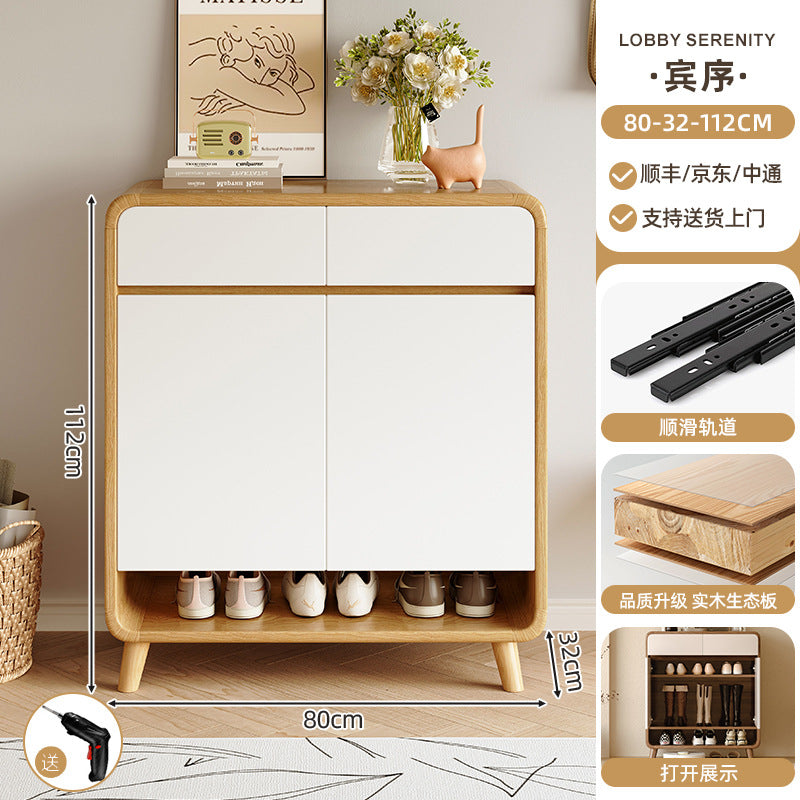 Shoe cabinet household entrance home storage integrated against the wall indoor entrance corridor corridor 2025 explosion solid wood shoe rack