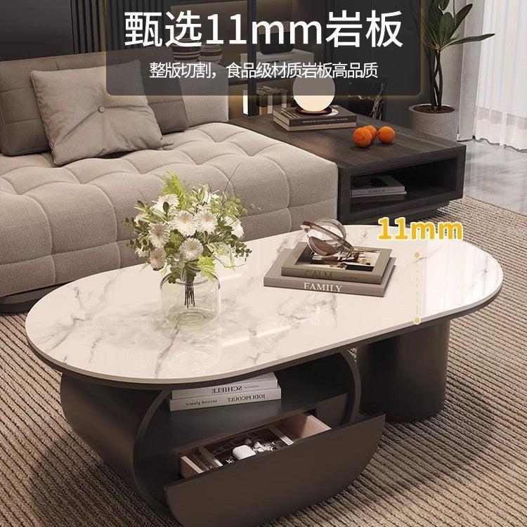 Cream style oval slate coffee table casual living room accessible luxuryfor homemodern combination new arrival small apartment coffee table