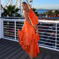 European and american cross-border women's fashion:  summer new arrivals - sexy and elegant halter neck ruffle trim asymmetrical slip dress