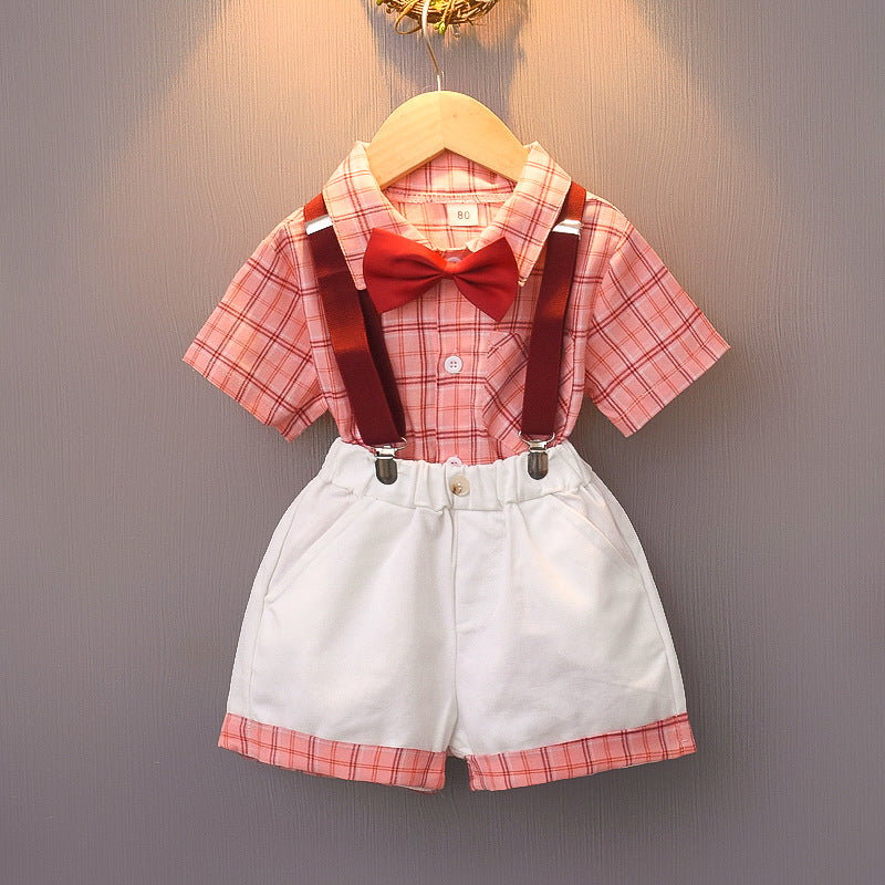 Amazon's new children's clothing brother and sister plaid + shorts suit beach vacation style short-sleeved shorts two-piece set