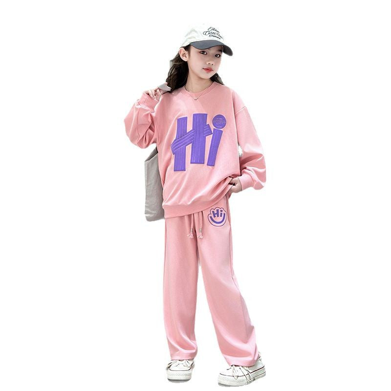 Girls' outfit set, spring/autumn , junior high school girl's clothing, student sweatshirt, spring two-piece set, sports long sleeve casual wear