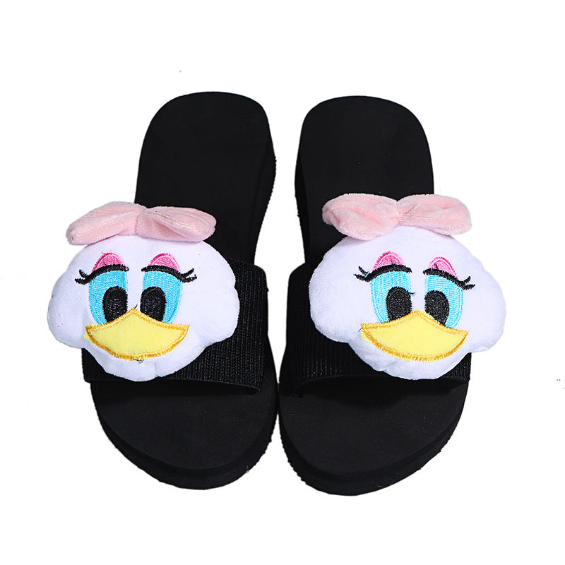 Plus size women's slippers for export, spring/summer 2024 new collection: elephant-themed chunky platform wedge slides, cartoon casual flip-flops
