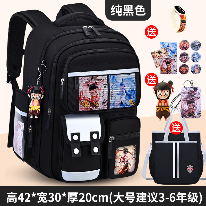 Nezha boy's schoolbag - lightweight, spine-protecting backpack for elementary school students (grades 1-6), suitable for boys and girls