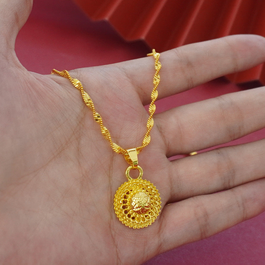 middle east hot-selling three-piece set: star design gold-plated necklace, pendant, earrings, and ring jewelry set