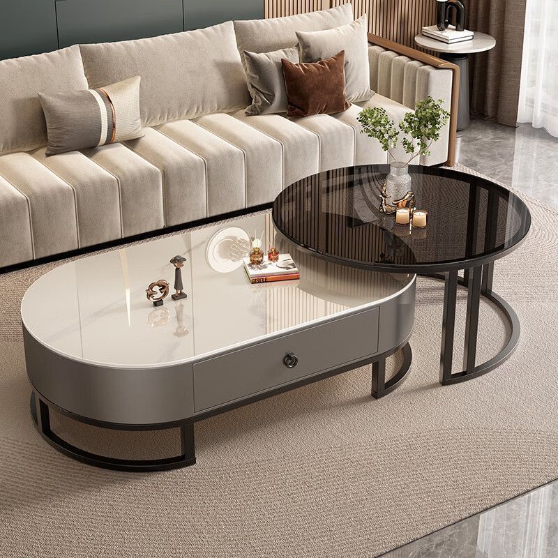 Slate oval coffee table for home living roomaccessible luxury moderncasual small apartment tea table 2024new arrival combination