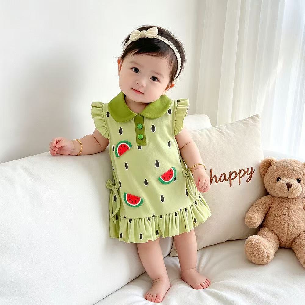 Summer outfit: adorable baby girl's set with peter pan collar and fun watermelon print - unique and stylish design