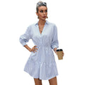 code new arrival  original women's elegancestripes lapel ruffles hem a-line skirt