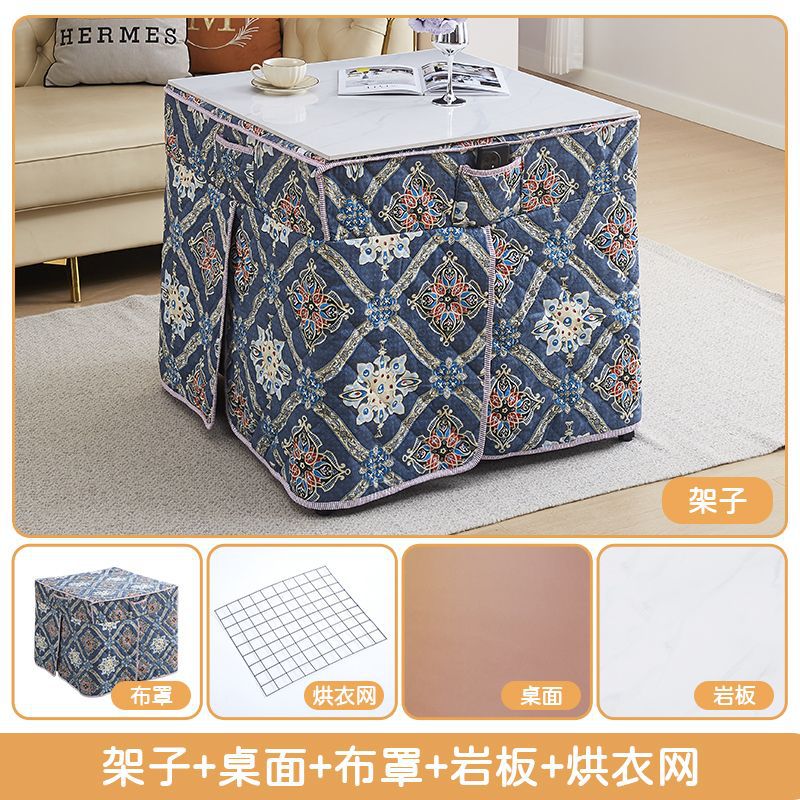 Sintered stone folding fire table - new winter square heating dining table for rental housing, dorms, and home study