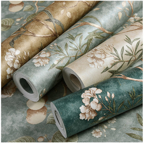 American retro nostalgic flower bird fish insect big flower non-woven wallpaper living room bedroom room TV background wall wallpaper