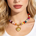 european and american bohemian colorful handmade beaded necklace for women - summer beach chic, versatile heart pendant jewelry