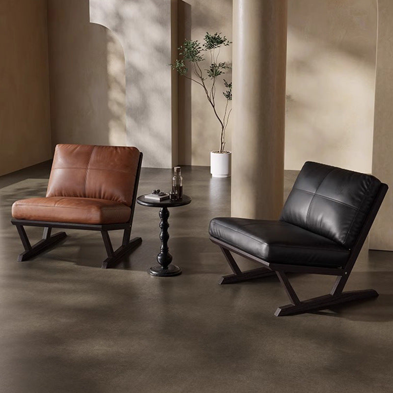 Solid wood single sofa chair living room ash wood table and chair frame oil wax leather casual chair b&b stacking stool solid wood
