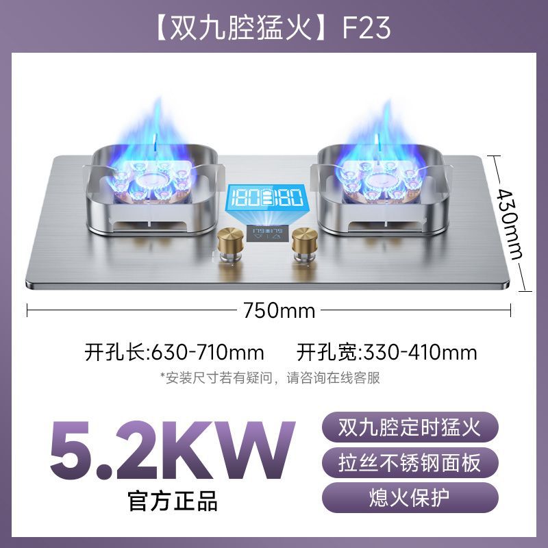 German baeda pure stainless steel 304 thickened large panel gas stove nine-chamber fierce fire table embedded fixed double stove