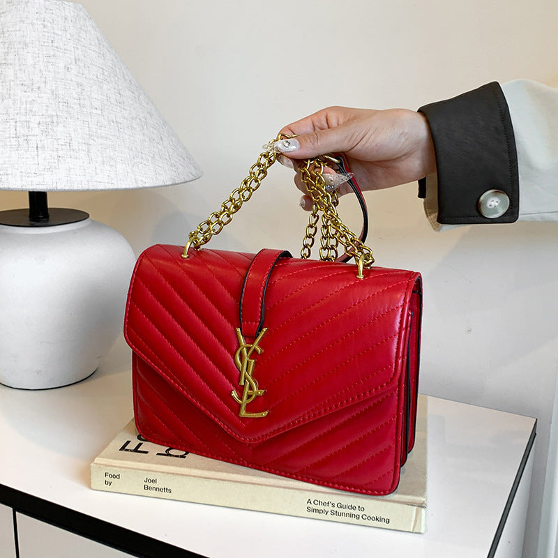 Fashion gold fashion women's bag 2025new arrival chain crossbody small square bag cover bag double compartment patent leather patent leather bag