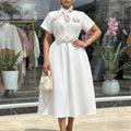 D627 women's foreign trade  summer new round neck short sleeve 3d floral large skirt elegant african dress