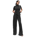 Amazon women's  spring new solid color double-layer pleated slim-fit casual short-sleeve two-piece activewear set