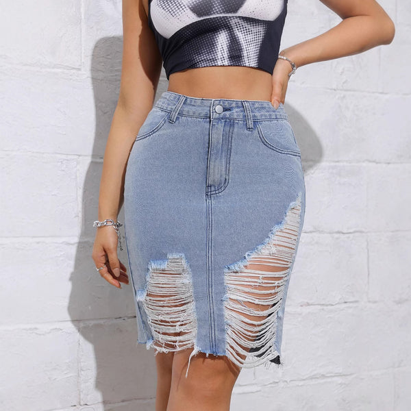 Independent Station European and American trendy denim skirt women's clothing, fashionable and thin simple skirt trendy hip-wrapped denim