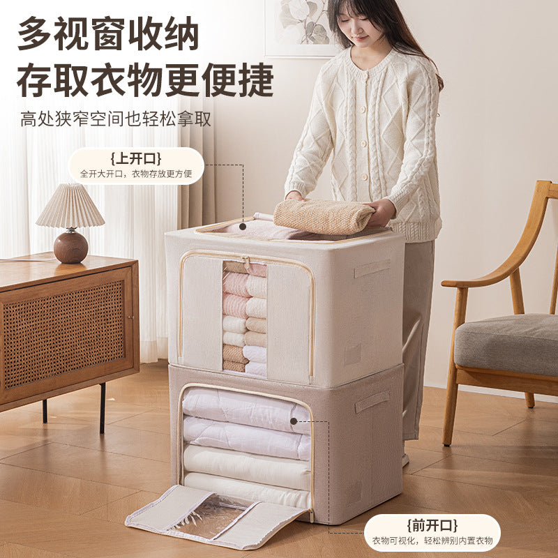 Clothes storage box Cotton and linen with steel frame Foldable storage box Cotton quilt down jacket finishing box Fabric Baina box