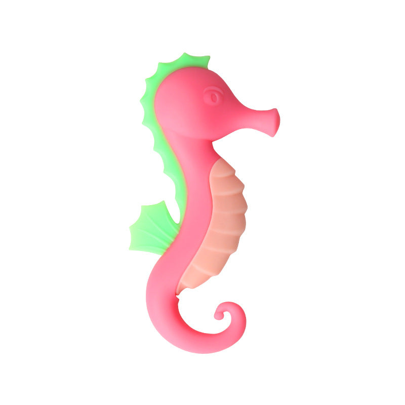 Baby hippocampus toothpaste food grade molar glue soft silicone two-color three-dimensional teething toy chewing glue molar