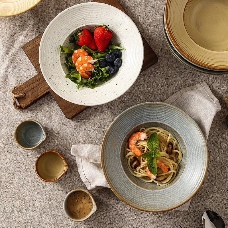 Retro style ceramic kiln straw hat plate restaurant hotel for home threaded pasta plate japanese style fruit salad dessert plate