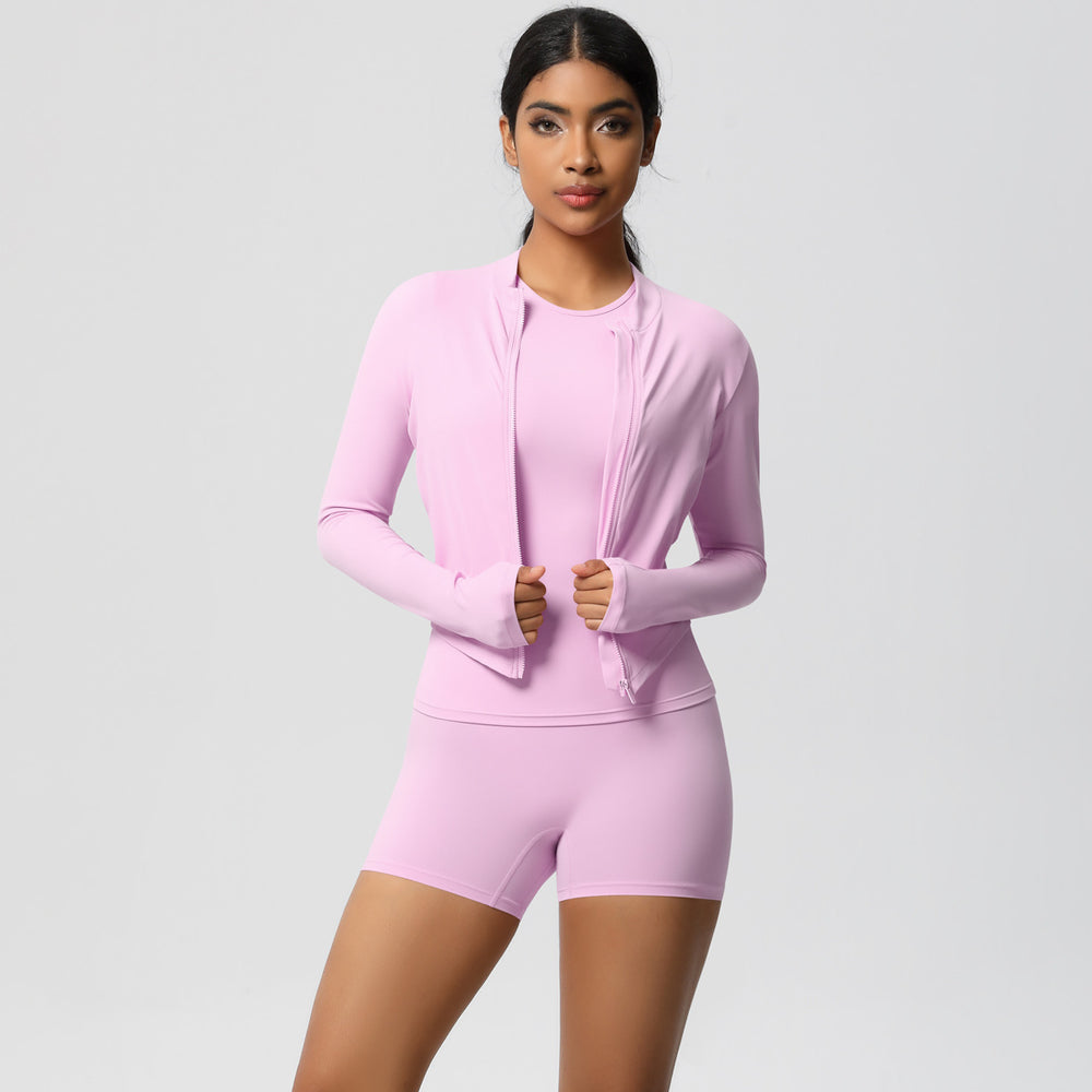 New arrival: barely-there brushed solid color outerwear with casual yoga set - perfect for outdoor running, sports, and fitness (3-piece set)