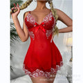 Wholesale foreign trade sexy lingerie nightwear lace mesh nightgown valentine's day red festive suspender dress