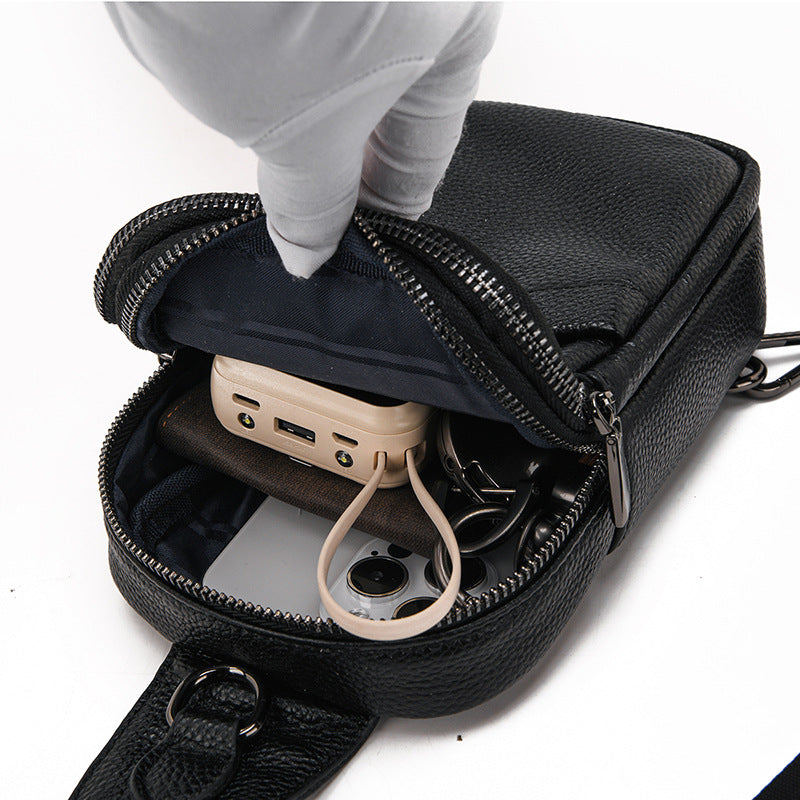 New breast bag, men's messenger bag, leather shoulder bag, bag, commuting simple and fashionable men's chest bag, mobile phone bag.