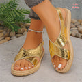 foreign trade summer new large size anti-woven bottom metal buckle crocodile pattern cross-border comfortable lightweight sandals for women