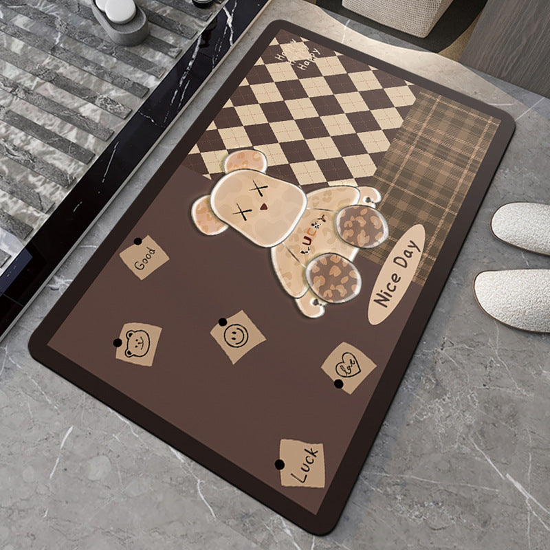 Soft diatom mud bathroom floor mat, quick-drying water absorption, non-slip door mat at the door of household toilet, shower room, toilet carpet