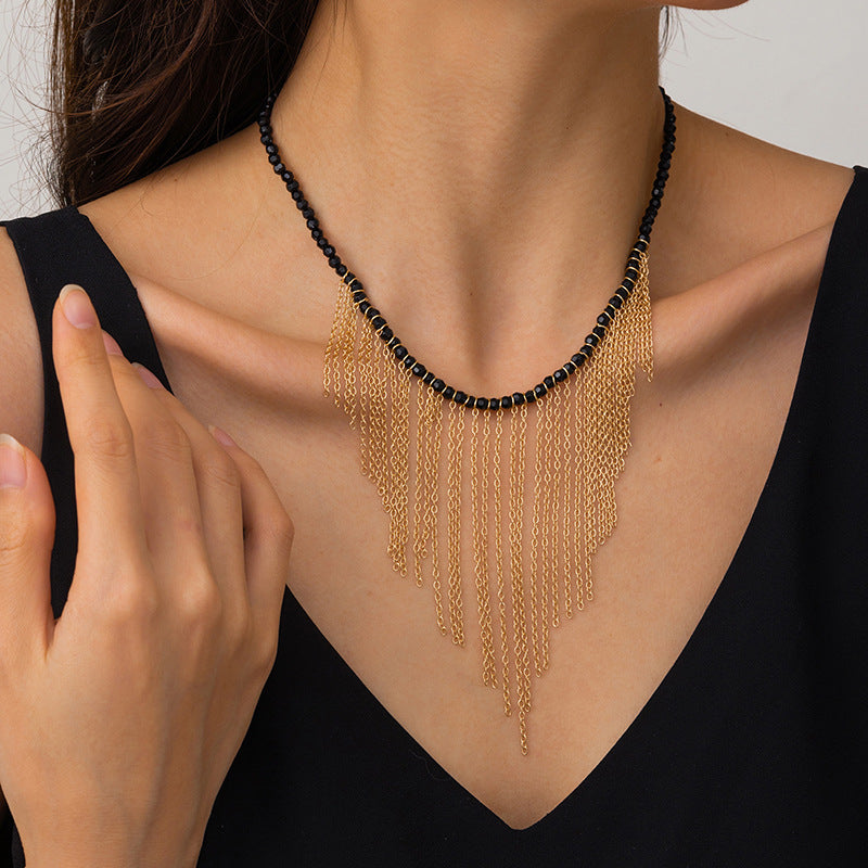 Tassel necklace wholesale european and american cross-border e-commerce foreign trade jewelry personalized exaggerated pendant niche rice bead clavicle chain for women