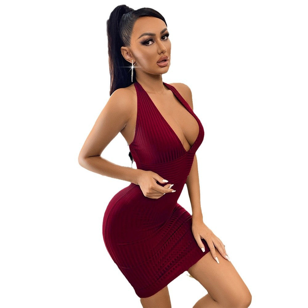 spring/summer new arrival:  cross-border sexy v-neck bodycon mini dress - slim fit, chic, and hot girl style women's clothing