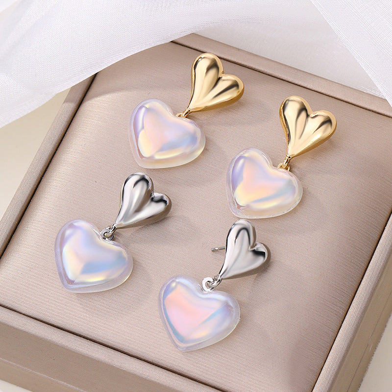 Wholesale heart earrings: european & american cross-border fashion jewelry, versatile alloy dangle earrings, niche & affordable luxury acrylic stud earrings for women