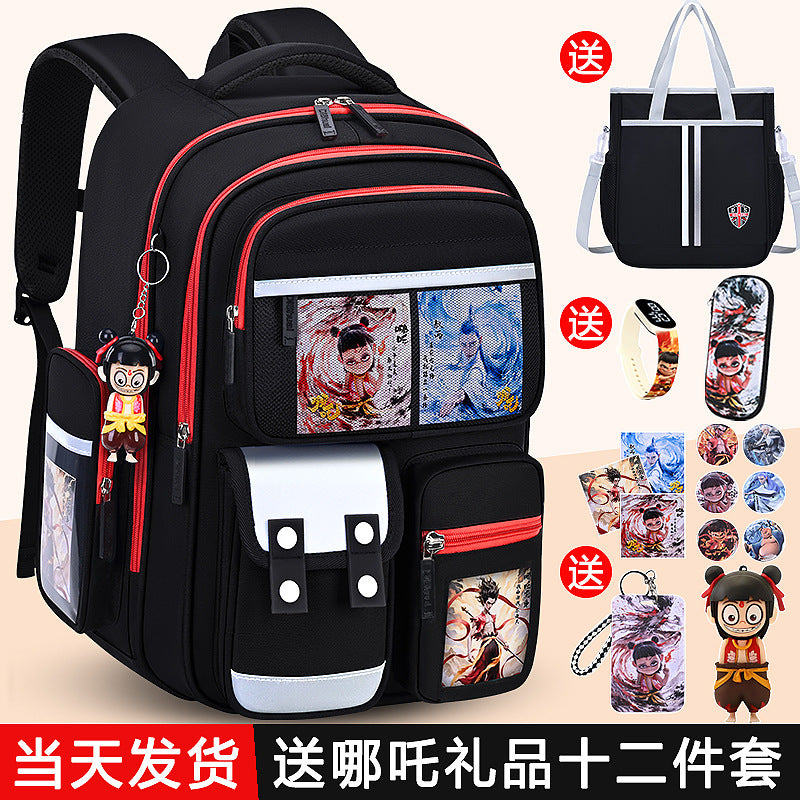 Nezha boy's schoolbag - lightweight, spine-protecting backpack for elementary school students (grades 1-6), suitable for boys and girls