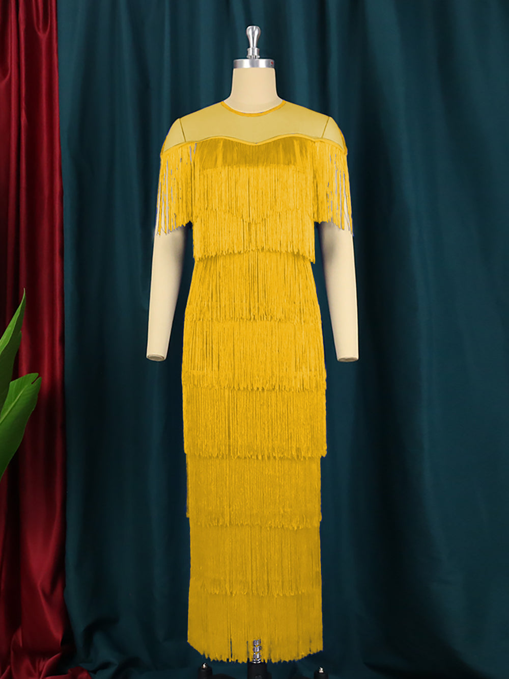 new mesh patchwork tassel crew neck dress high waist slim fit evening sexy bodycon dress