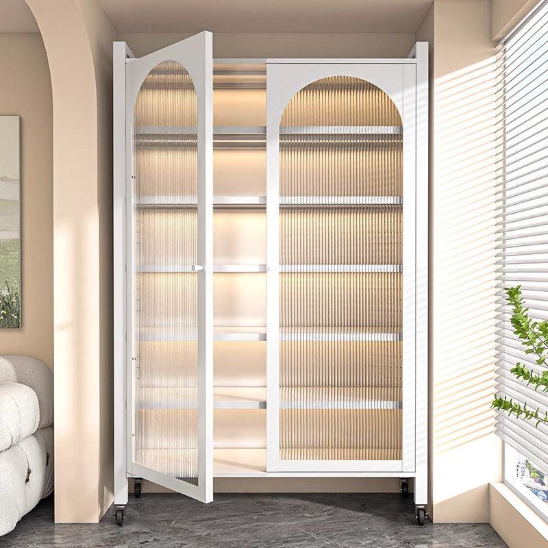 Steel bookshelf with glass door dustproof bookcase living room storage cabinet iron storage cabinet cream style figure display cabinet