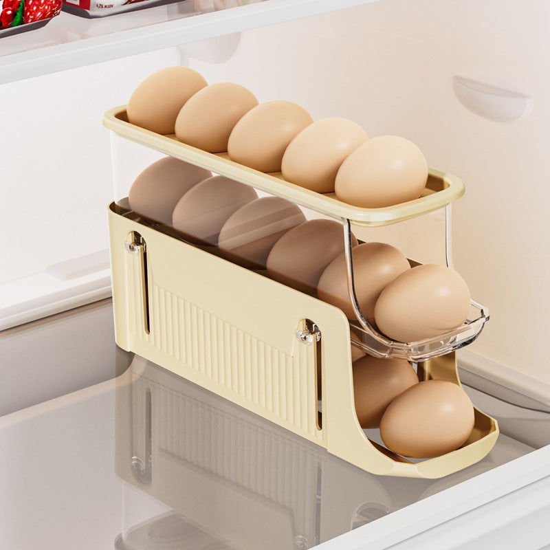 Egg storage box Large capacity slide type egg roller Fresh-keeping refrigerator Side door Three-layer folding rolling egg rack holder