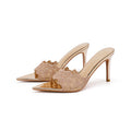Wo huizhou city 2026 summer high heel light luxury classy lace pointed toe stiletto slippers fashion style fashion elegant