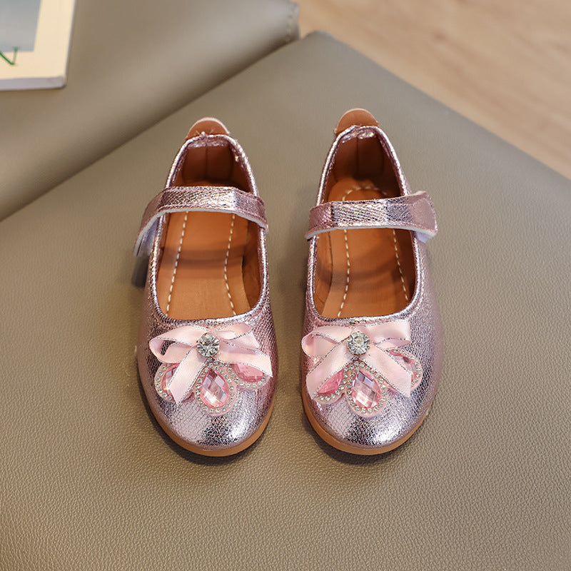 Spring & fallnew arrivalgirl leather shoes velcro princess shoes baby flatskids leather shoes bows soft bottom children's leather shoes