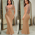 C7042 cross-border   independent station fashion women's hot diamond solid color long sleeve dress new