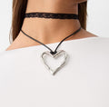 European and american cross-border personalized alloy hollow heart pendant necklace, sweet & cool style adjustable cord chain choker for women