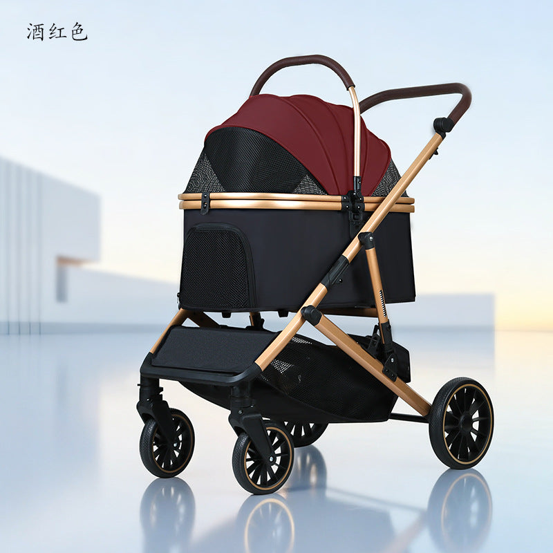 Pet stroller - lightweight, foldable, detachable, for dogs and cats - outdoor pet pushchair, adjustable height, large capacity