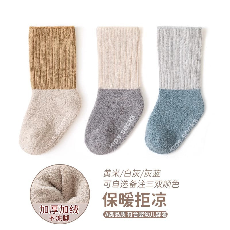 Babylon autumn and winter baby thickened kids socks non-slip dot glue baby floor socks coral velvet newborn knee socks