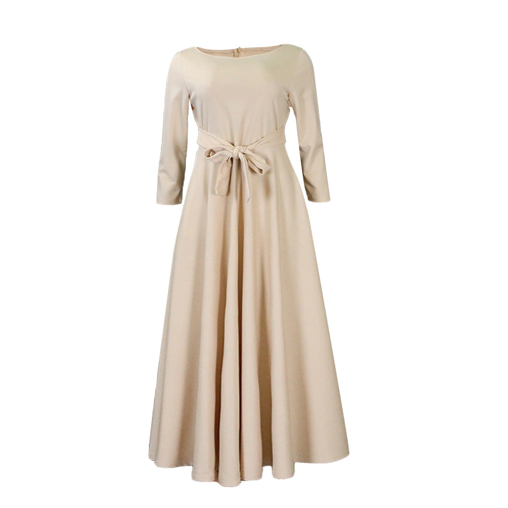 D3171 cross-border women's clothing  spring/summer new fashion elegant tie-up african plus size maxi dress export dress